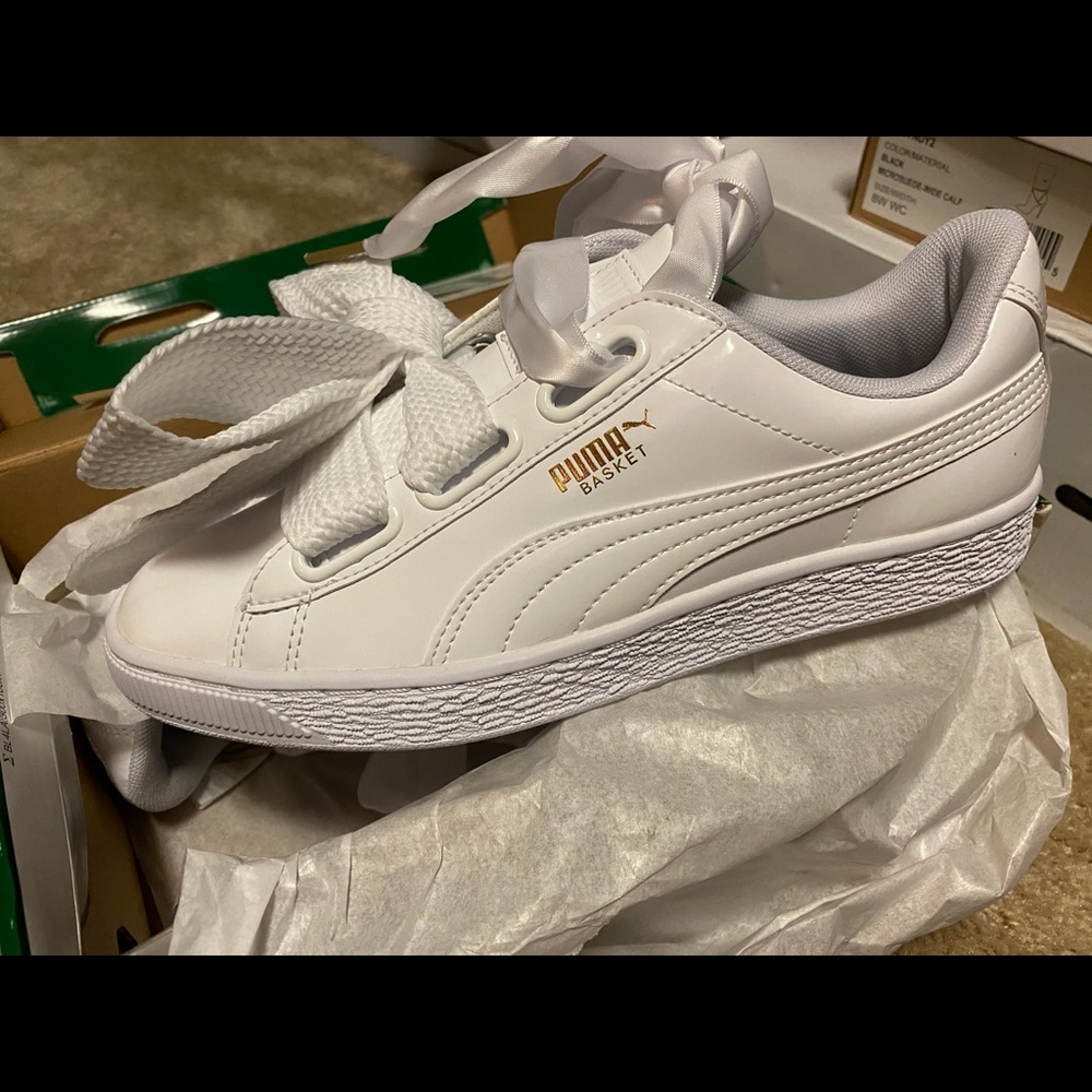 Women’s Puma Patent Leather White Bow Sneaker